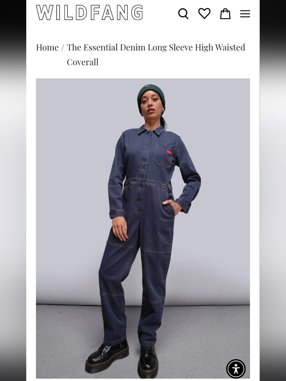 Wildfang Navy Denim High-Waisted Long-Sleeve Coverall Sz 1X Regular Length